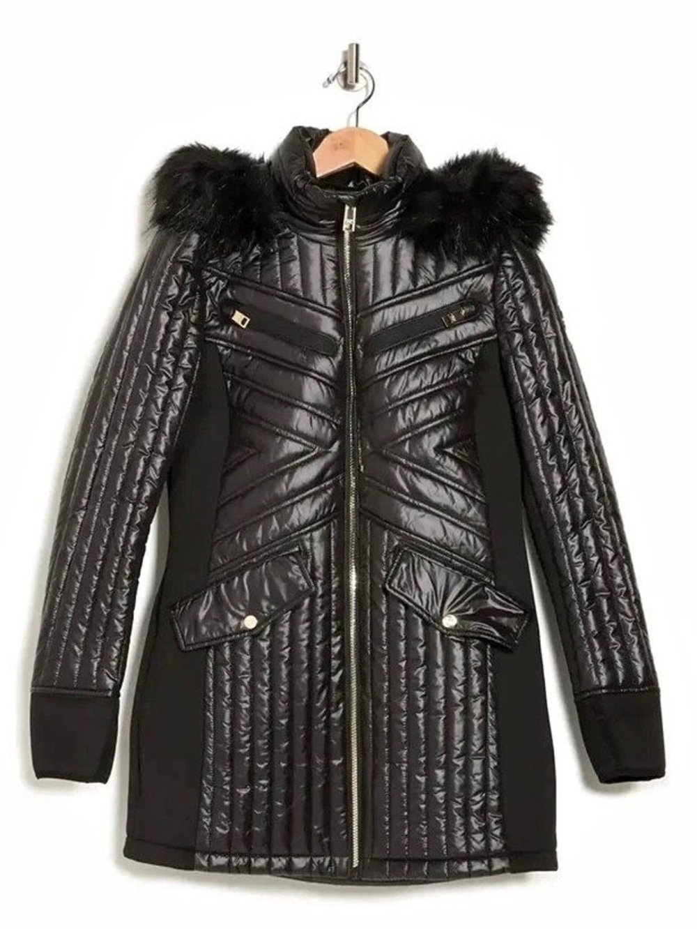 Michael Kors Faux Fur Trim Quilted Puffer Coat/Jacket, size Large, brand new